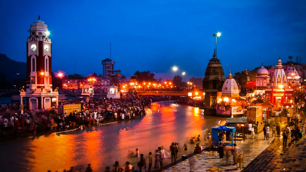 Evening view of Har Ki Pauri Ghat on the Ganga River in Haridwar