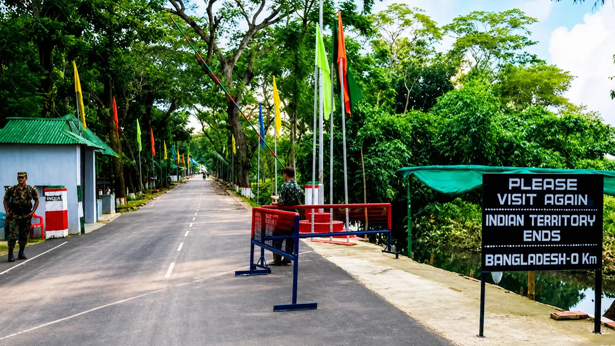 International frontier viewpoint surrounded by forests near Tripura border region