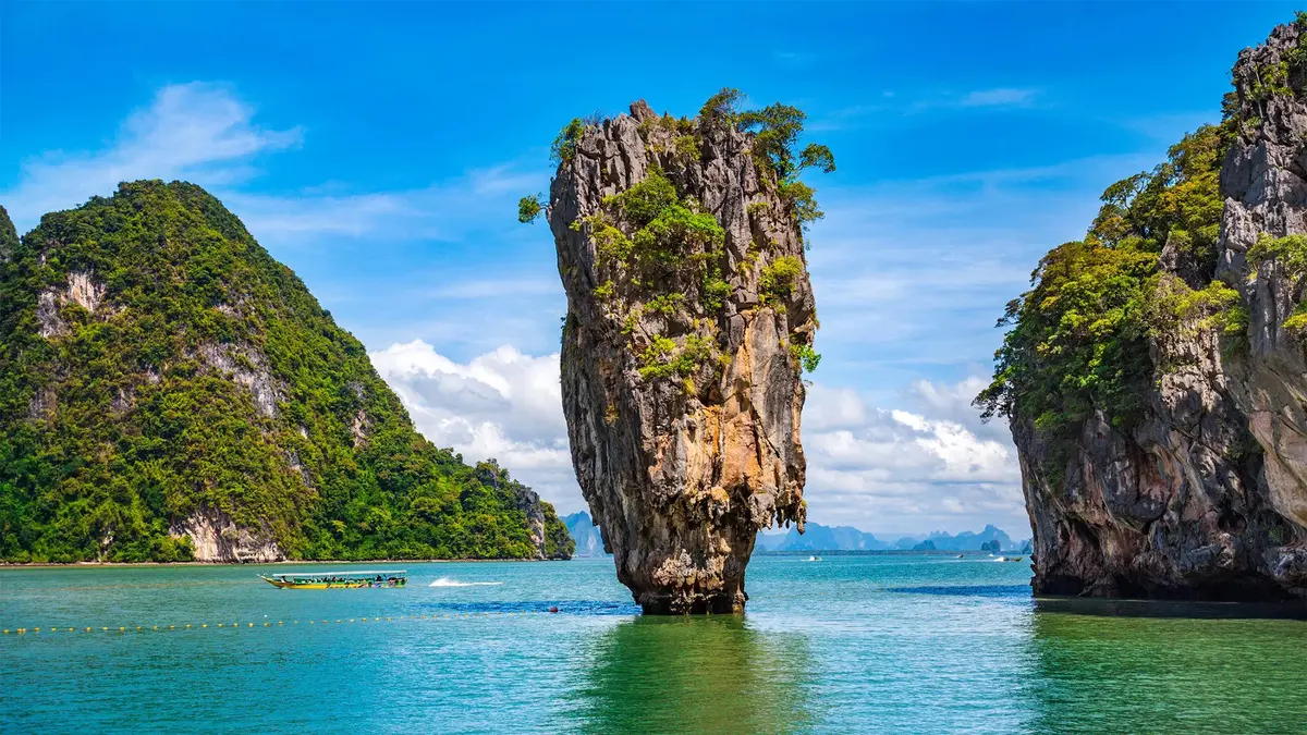Limestone sea stack at James Bond Island in Phang Nga Bay, Thailand