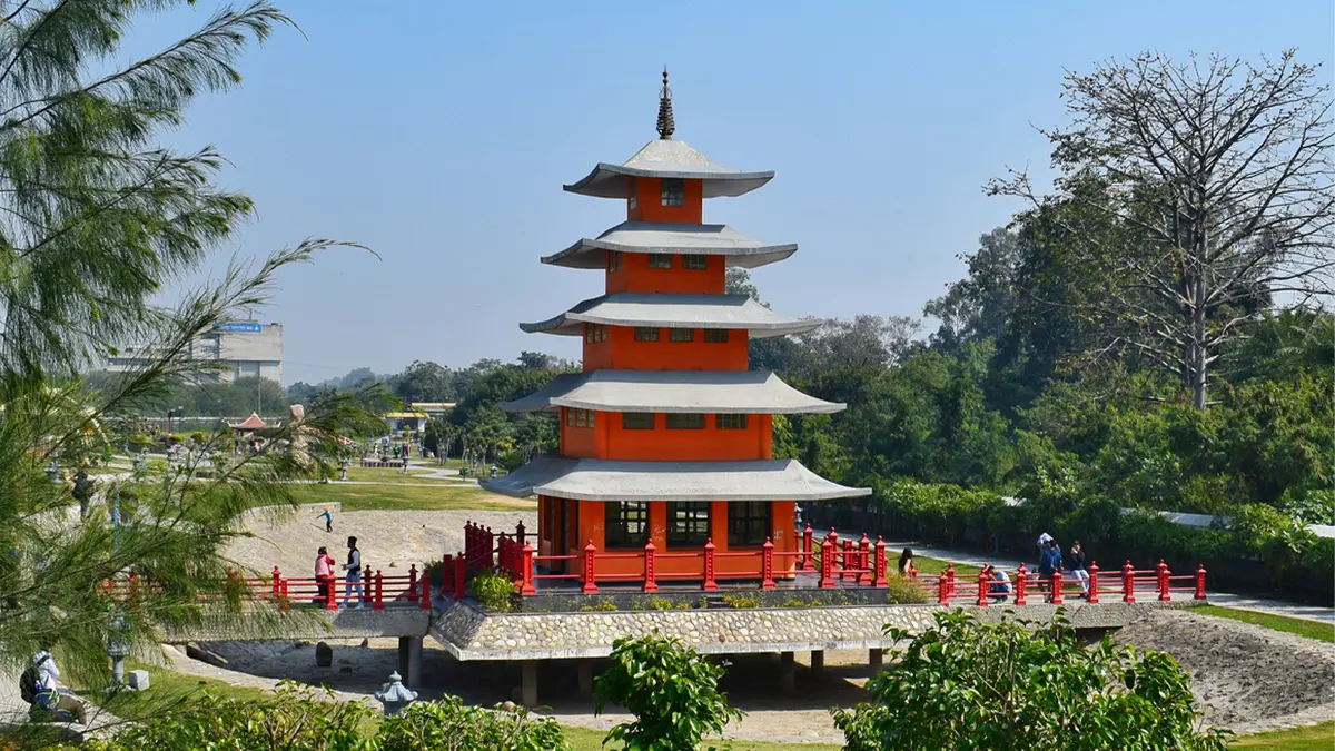 Japanese Garden with pagoda structure in Chandigarh