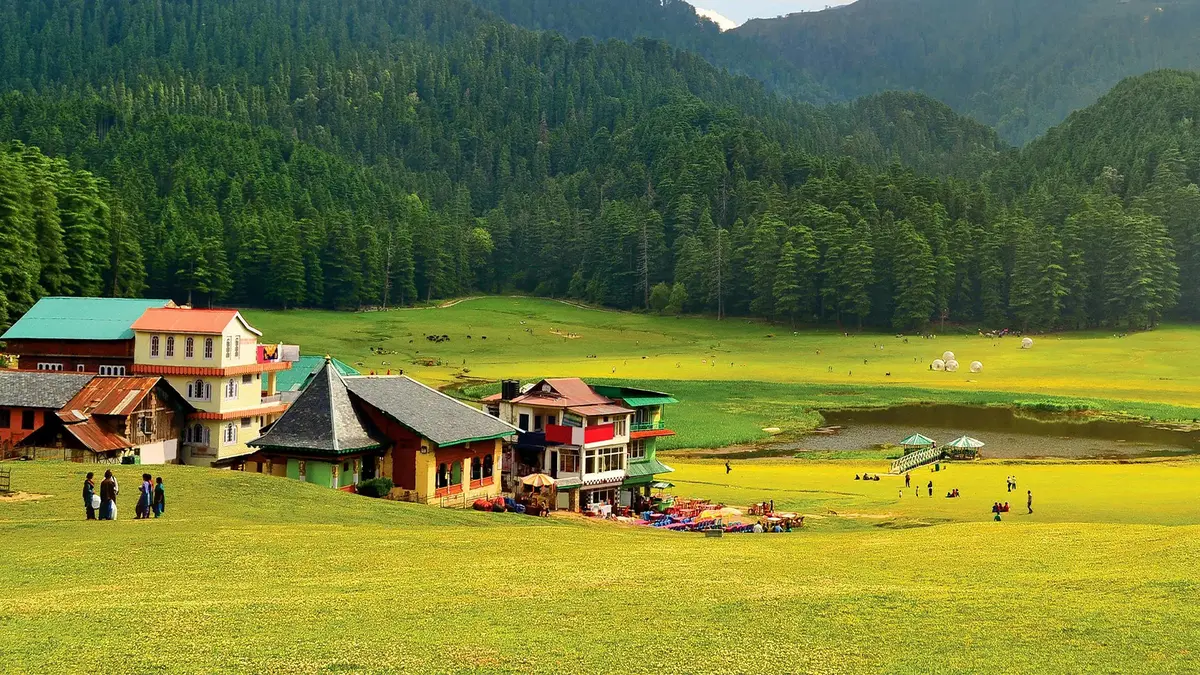 Scenic green meadows and cedar forests at Khajjiar near Dalhousie Himachal Pradesh