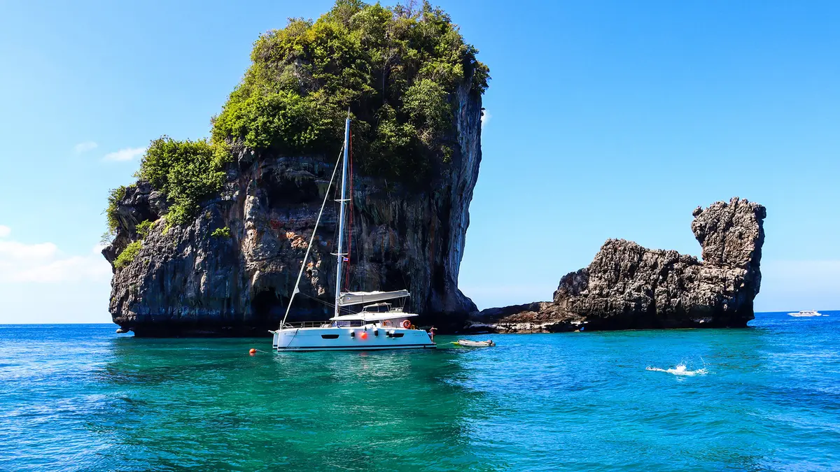 Yacht near Krabi limestone island