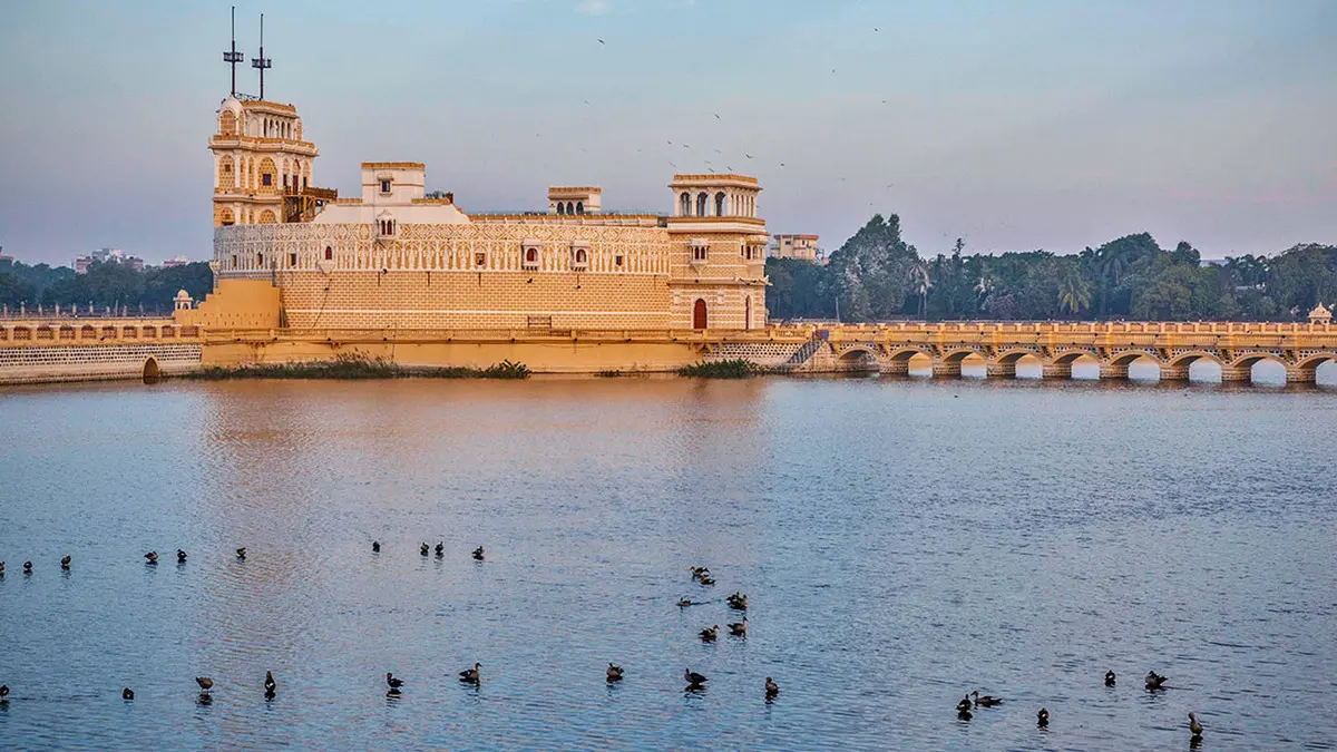 Lakhota Palace surrounded by Lakhota Lake in Jamnagar, Gujarat  Explore Gujarat