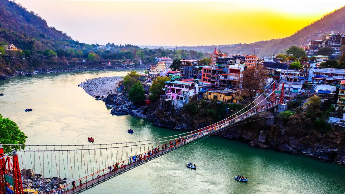 Lakshman Jhula suspension bridge across the Ganga in Rishikesh