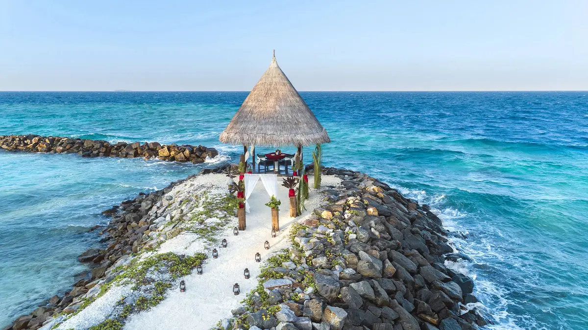 Oceanfront gazebo with panoramic sea views in the Maldives