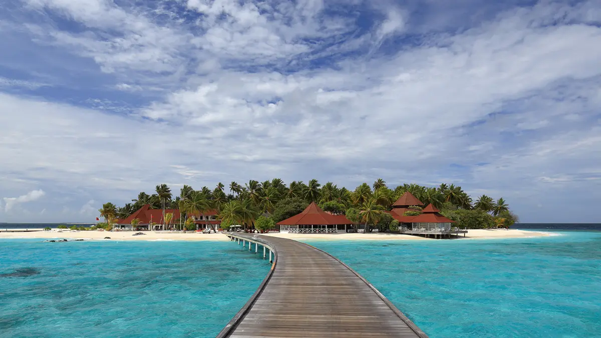 Tropical overwater resort villas during Cambodia Thailand holiday