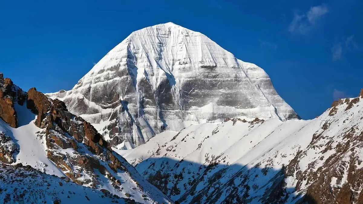 Snow-covered Mount Kailash north face