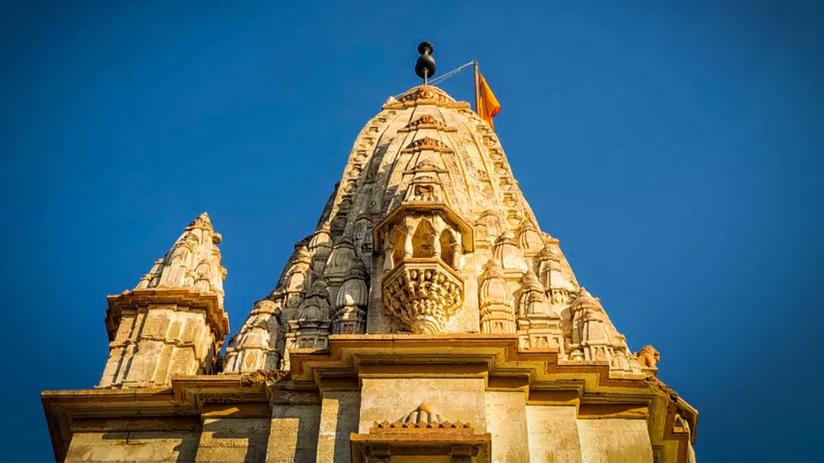 Sacred spire of Nageshwar Jyotirlinga Temple near Dwarka