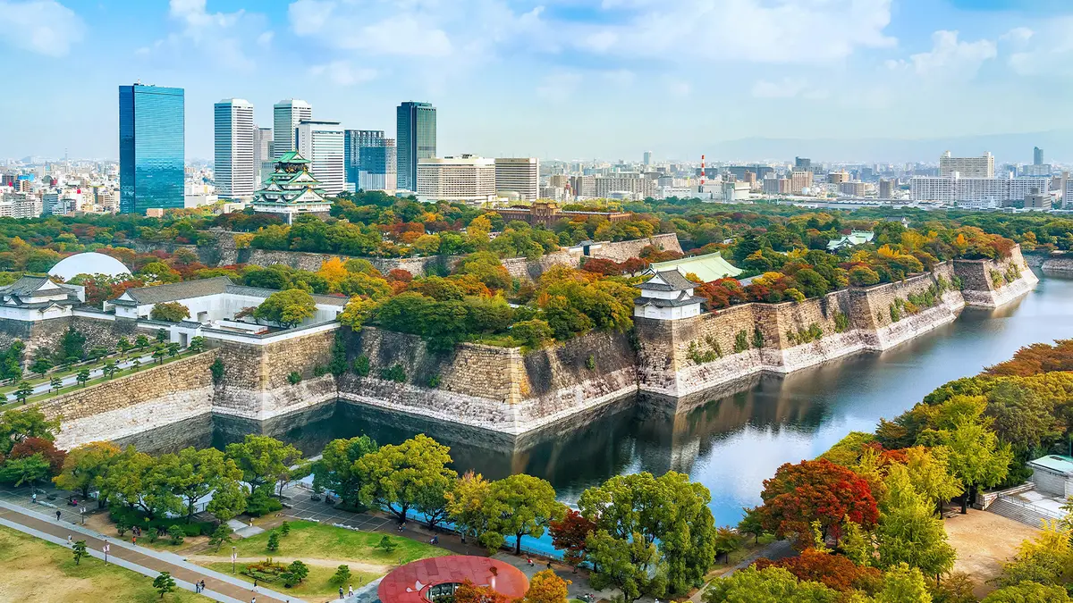Osaka Castle surrounded by modern city skyline