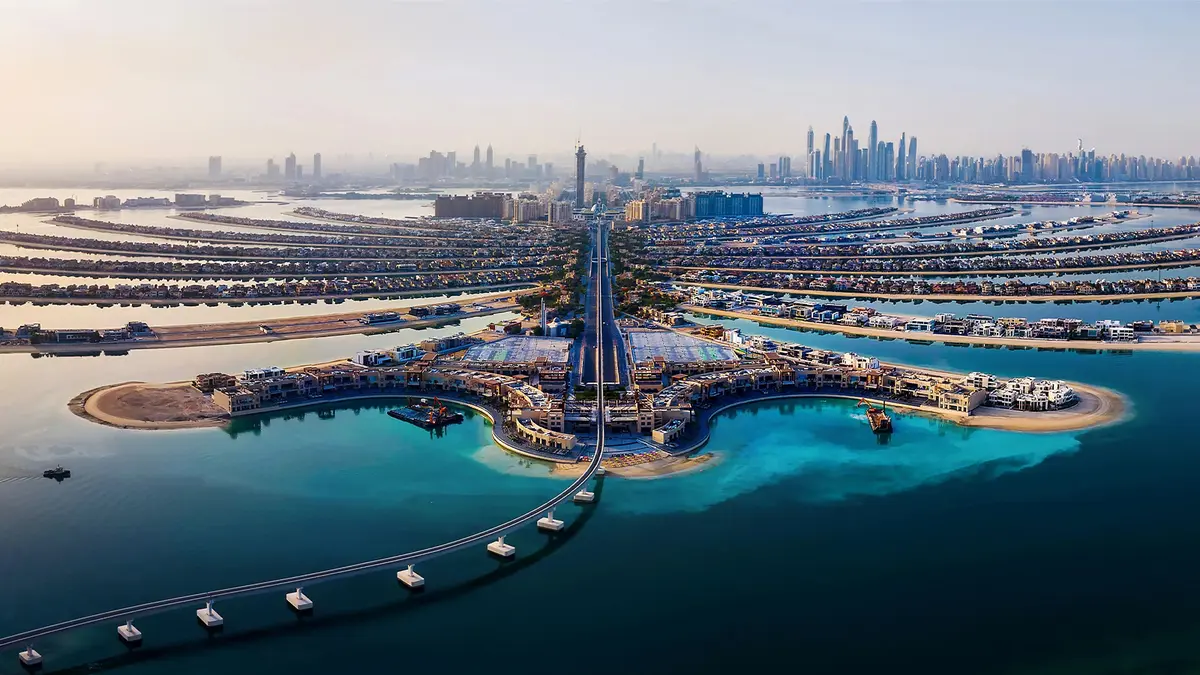 Aerial view of Palm Jumeirah island in Dubai