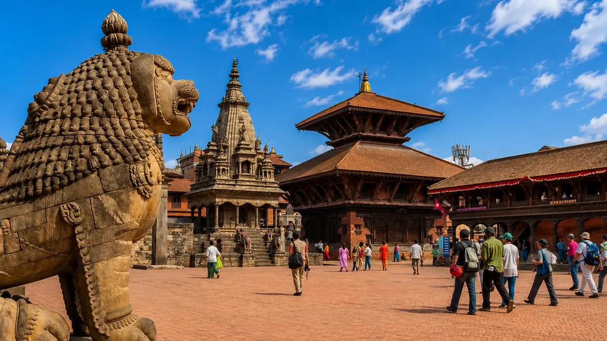 Historic temple courtyard at Patan Durbar Square in Nepal