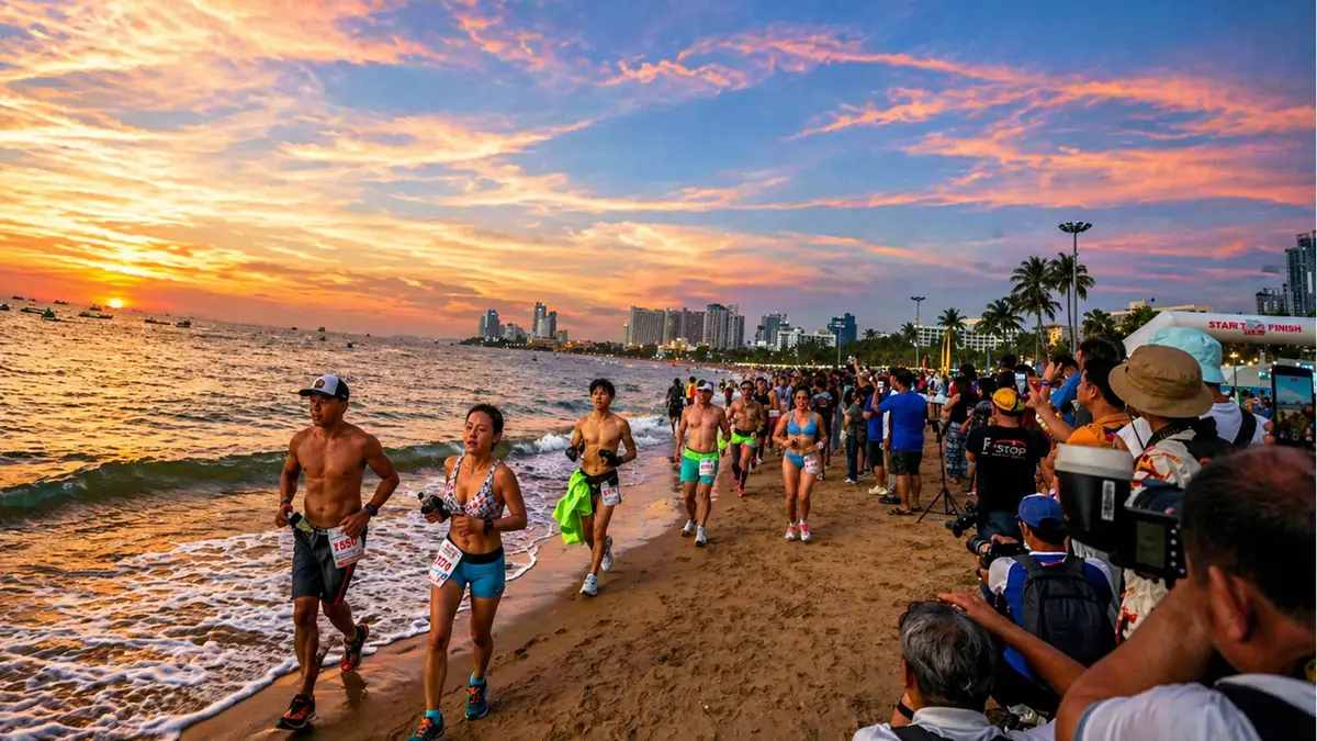 Sunset atmosphere along Pattaya Beach promenade