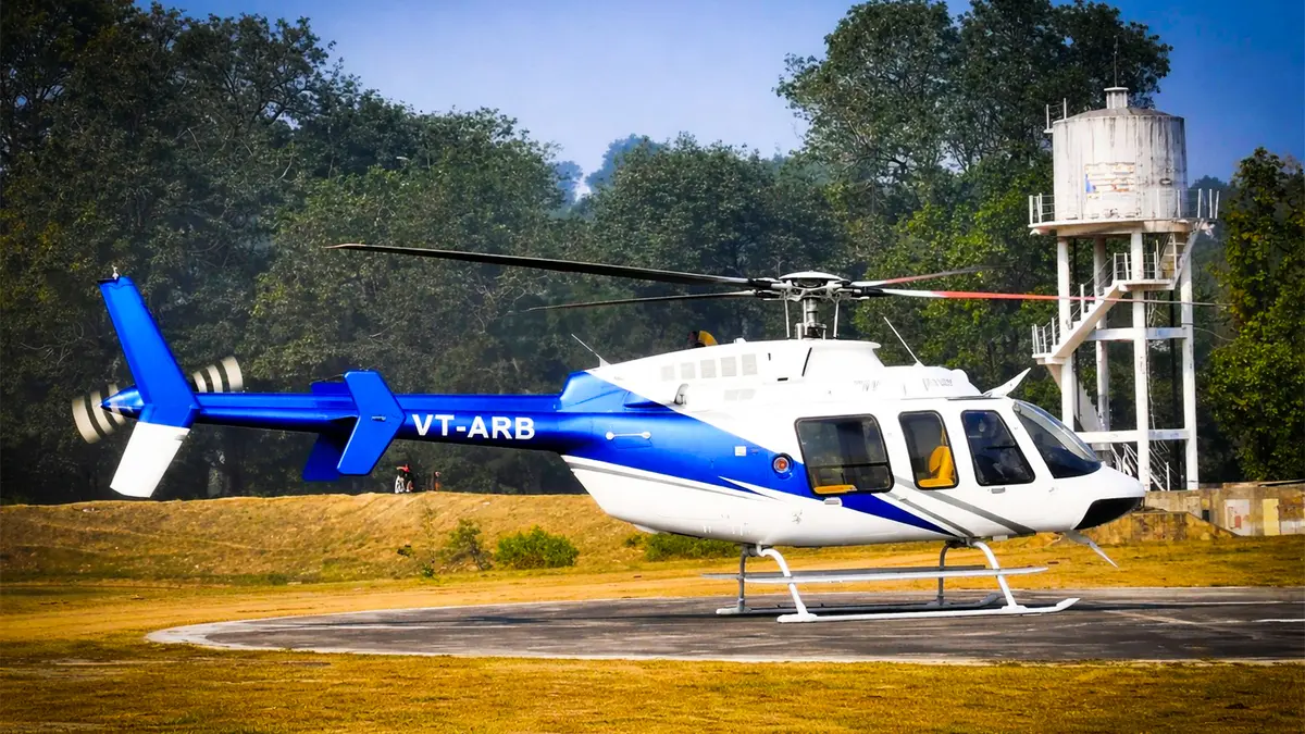 Modern helicopter prepared for a scenic aerial tour and sightseeing experience