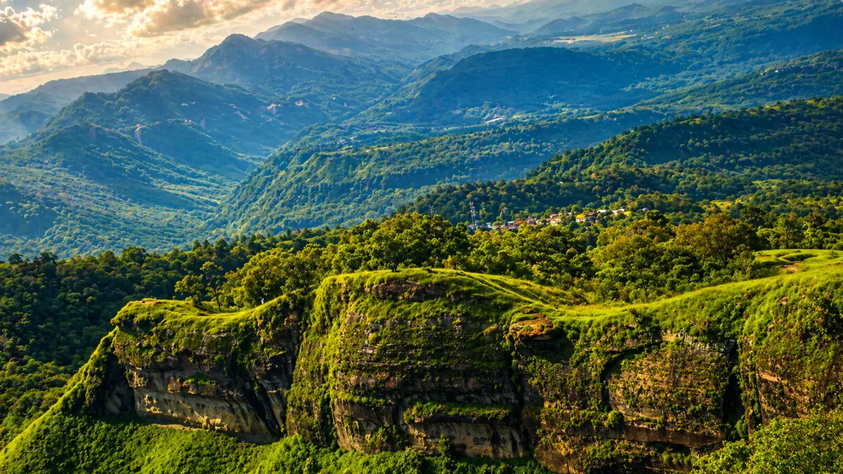 Panoramic landscape from Reiek Hills in Mizoram