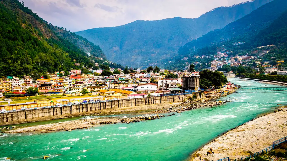 Scenic Ganga riverfront at Rishikesh, gateway to Char Dham Yatra from Dehradun
