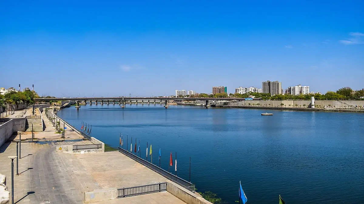 Scenic Sabarmati Riverfront promenade in Ahmedabad, a popular attraction in Gujarat