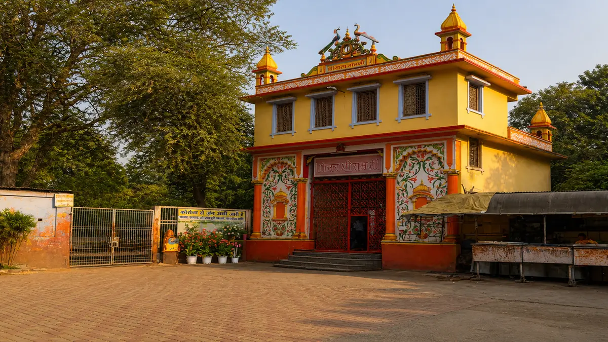 Historic worship hall decorated with traditional artwork and cultural motifs