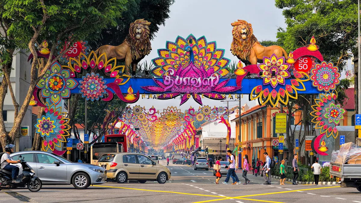 Colorful Chinatown festival decorations in Singapore