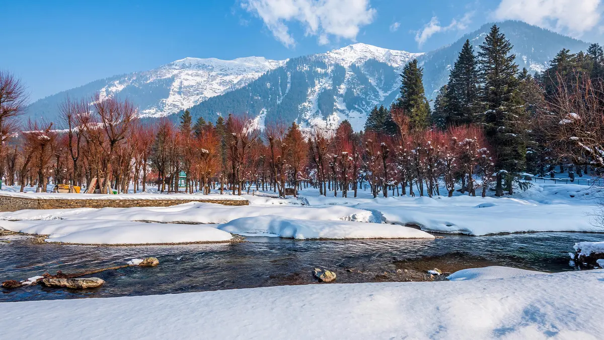 Snow-covered river at Sonamarg