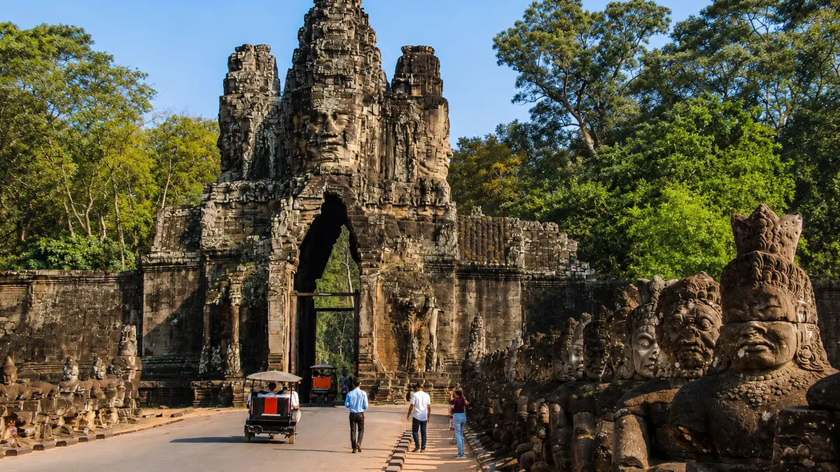 South Gate entrance of Angkor Thom temple complex in Siem Reap