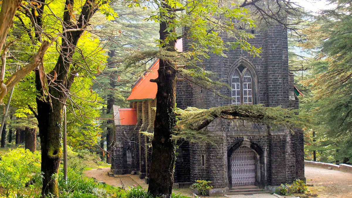 Historic St. John in the Wilderness Church surrounded by deodar forest near Dharamshala