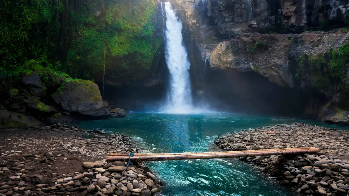 Tegenungan Waterfall surrounded by lush tropical greenery