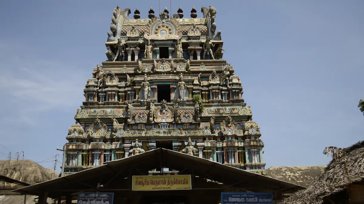 Ornate Rajagopuram of Thirunageswaram Rahu Temple in Tamil Nadu