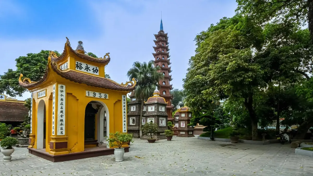 Tran Quoc Pagoda beside West Lake in Hanoi
