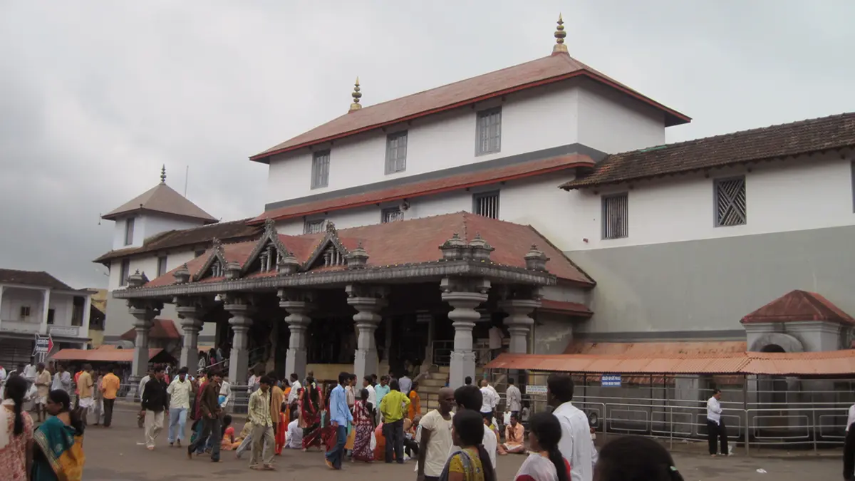 Devotees visiting the famous Udupi Sri Krishna Temple in Karnataka