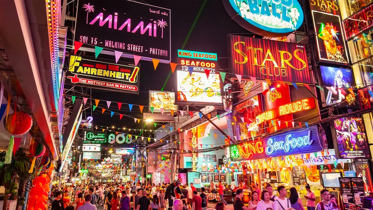 Vibrant Walking Street nightlife in Pattaya Thailand