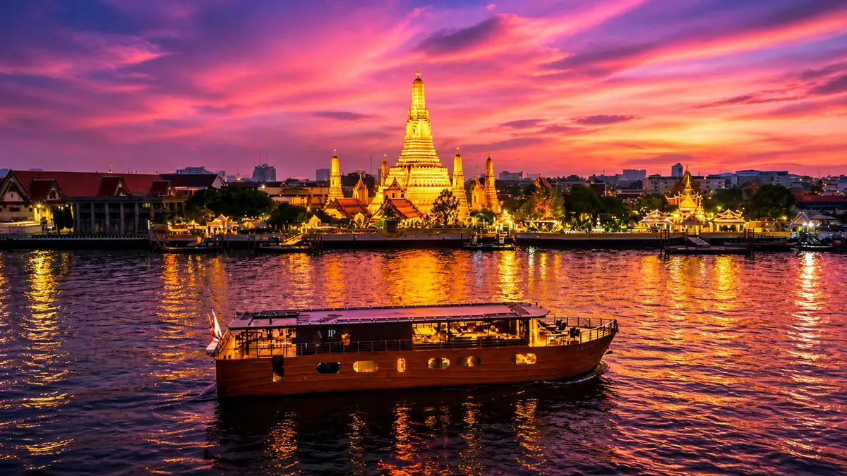 Wat Arun viewed from a Chao Phraya River cruise