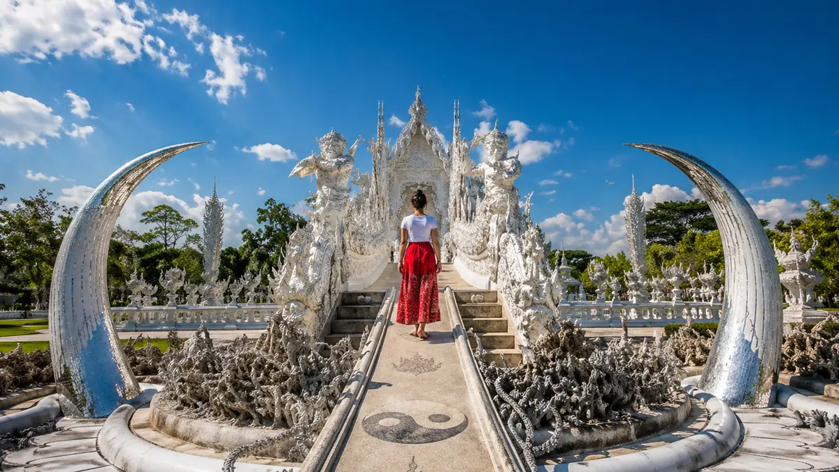 Ornate bridge leading to White Temple Chiang Rai