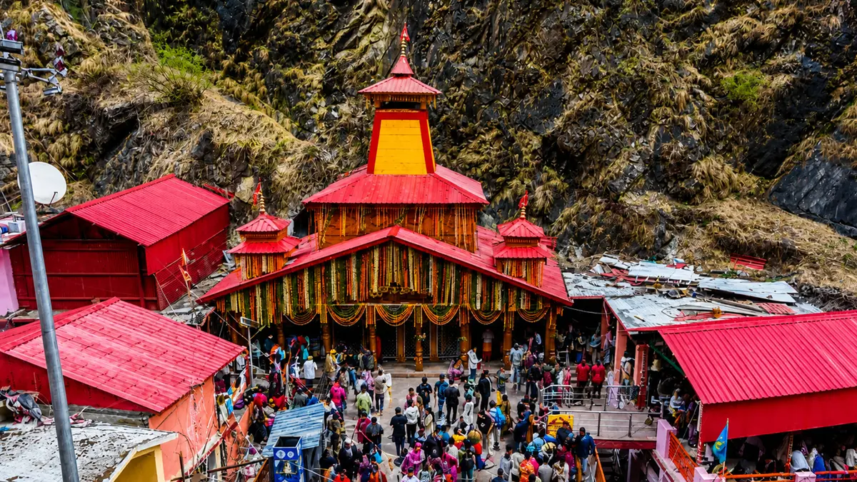 Pilgrims visiting the sacred Yamunotri Temple in Uttarakhand