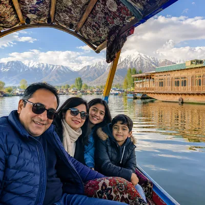 Ankit Mishra with his family enjoying a Shikara ride on Dal Lake Kashmir