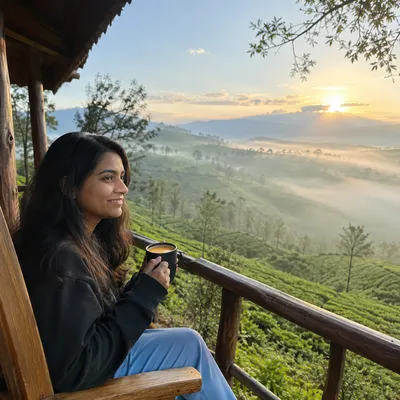 Meera Nair enjoying a safe solo trip through the tea gardens of Munnar Kerala