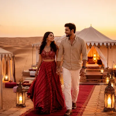 Priya Sharma and her husband enjoying a romantic Rajasthan desert honeymoon