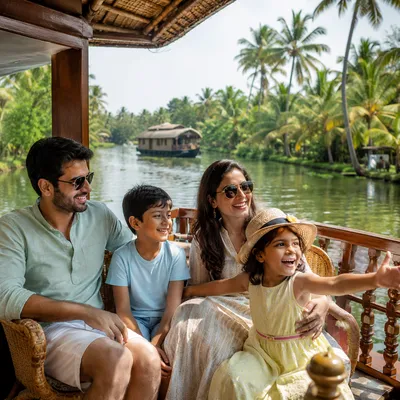 Rahul Kumar family enjoying an Alleppey houseboat trip in Kerala