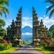 Bali traditional split gate with tropical mountain view