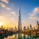 Dubai skyline with Burj Khalifa at sunset