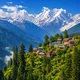 Himachal Pradesh mountain village with Himalayan peaks