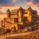 Rajasthan fort with camel in desert landscape