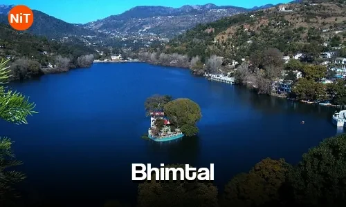 Bhimtal Lake with island in Uttarakhand