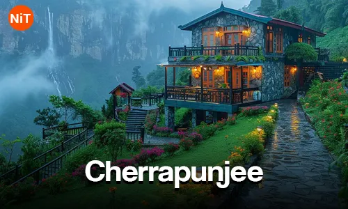 Green hills and misty landscape of Cherrapunji Sohra Meghalaya