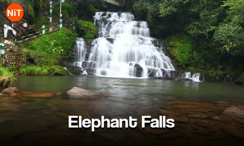 Elephant Falls surrounded by lush greenery near Shillong Meghalaya