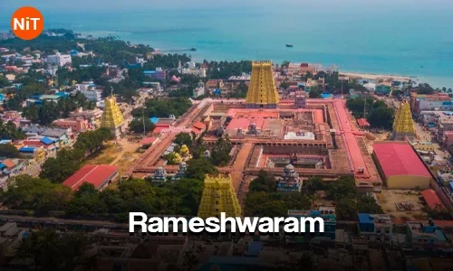 Aerial view of Rameshwaram temple town
