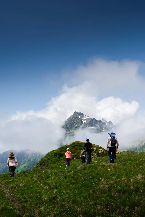 Adventure travellers exploring a mountain trail