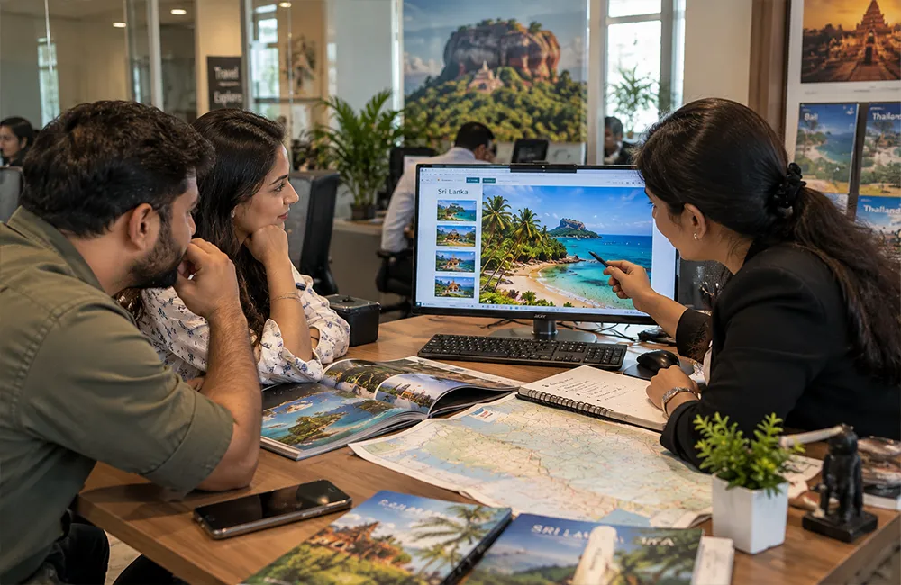 Traveller reviewing a tour booking plan before departure