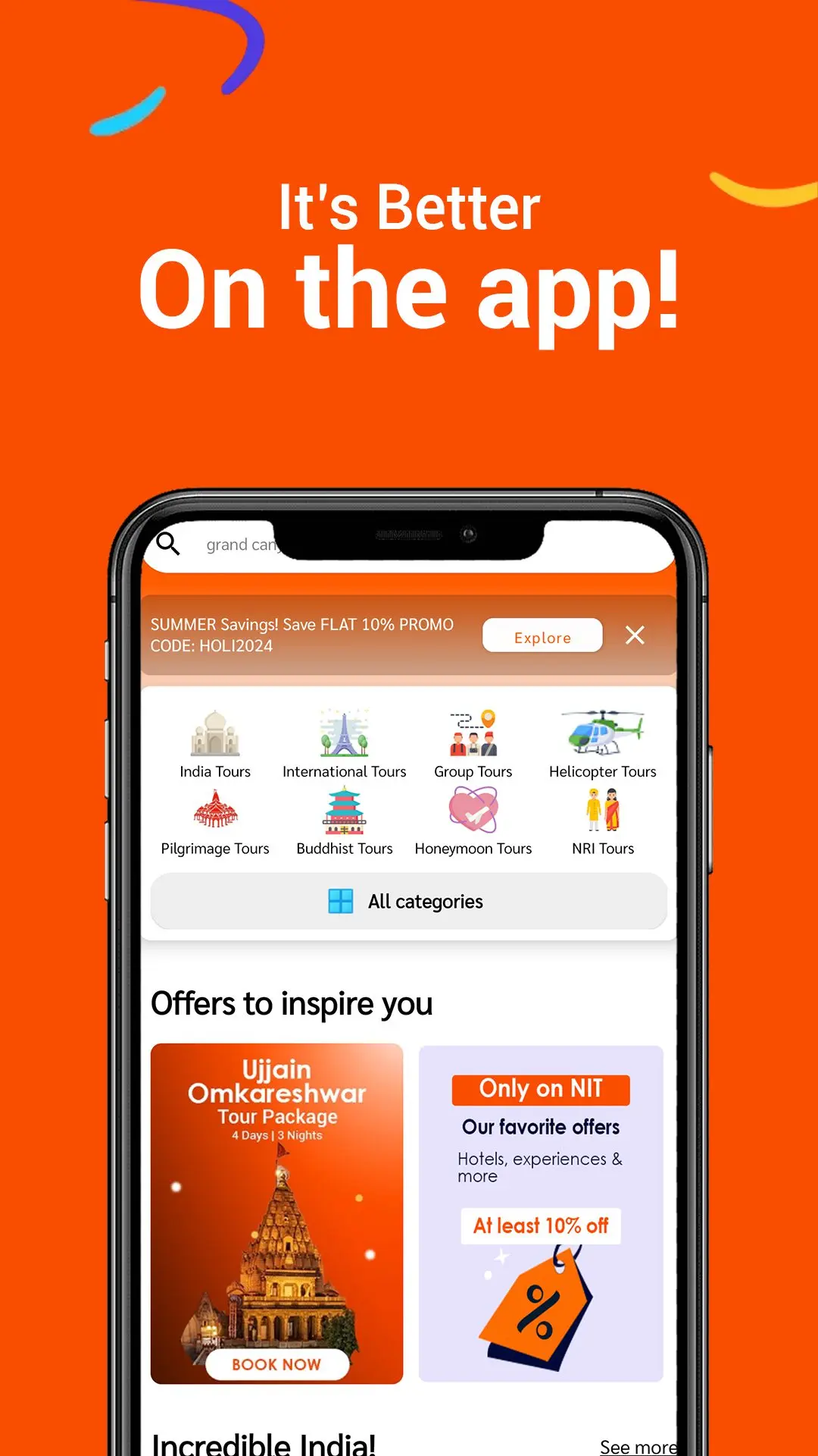 Namaste India Trip mobile app interface screen one