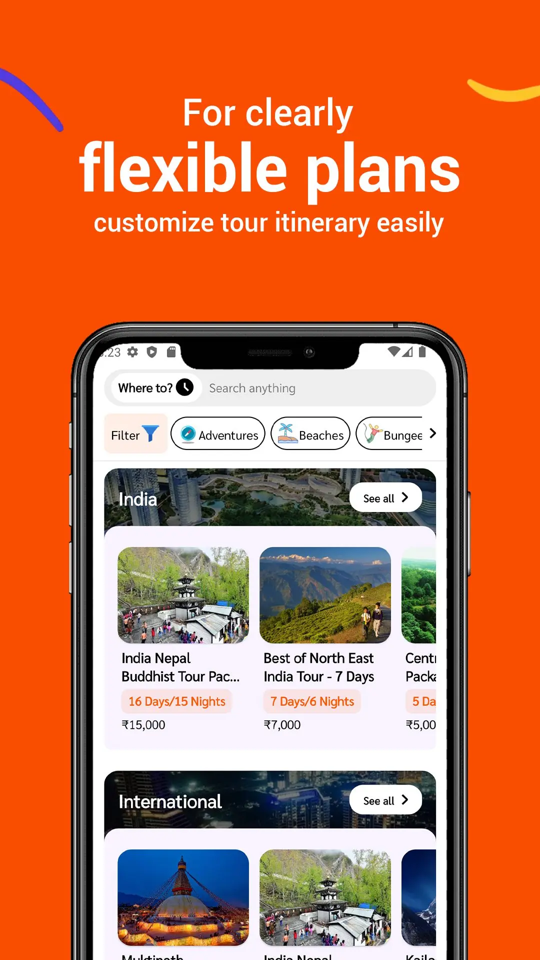 Namaste India Trip mobile app interface screen three