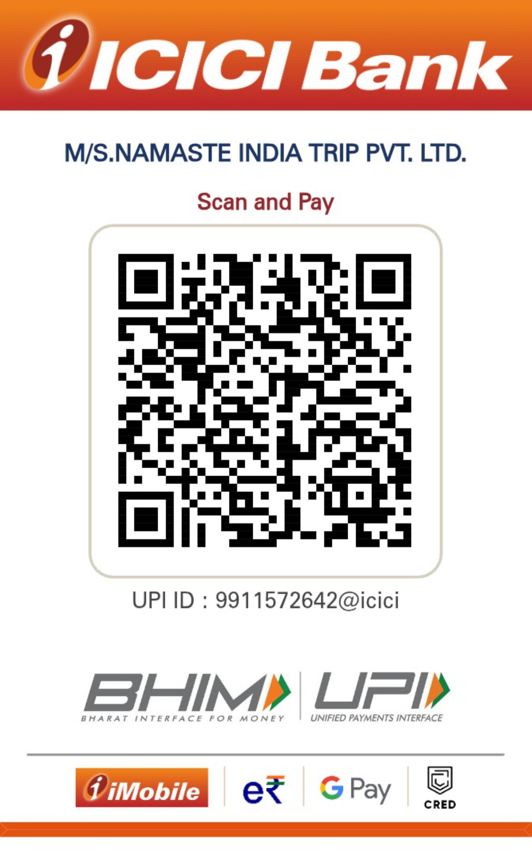 Namaste India Trip official UPI QR payment code